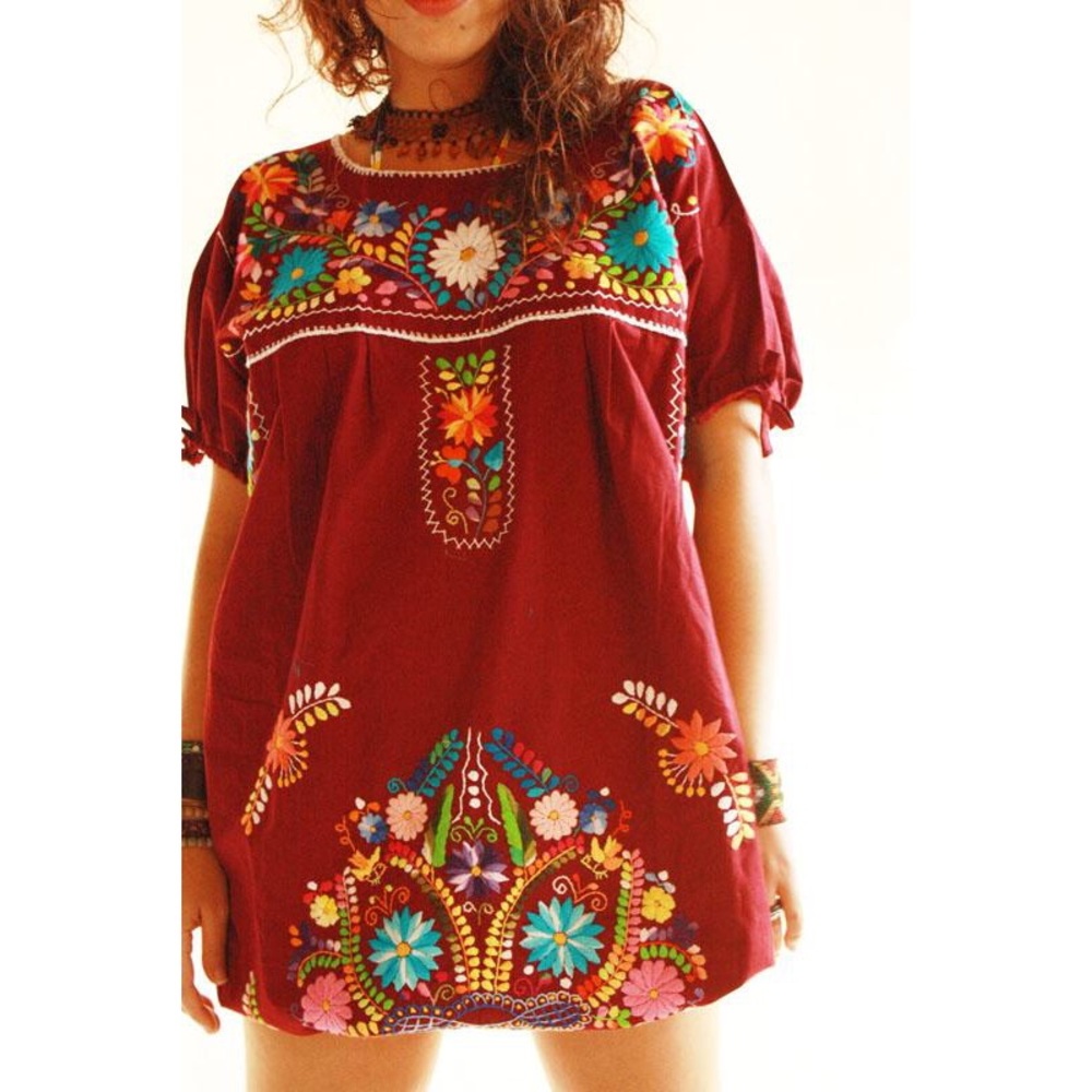 Embroidered bohemian Mexican dress tunic - Picture 1 of 1